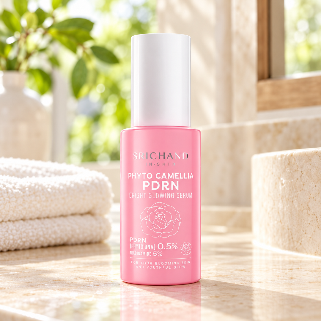 Srichand Phyto Camellia PDRN Bright Glowing Serum 30ml 30 ml — lifestyle view 1, serving or routine illustration