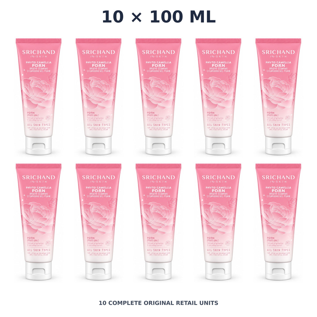 Srichand Phyto Camellia PDRN Bright Glowing Cleansing Gel Foam 100ml – 10 × 100 ml — exact quantity shown on white background