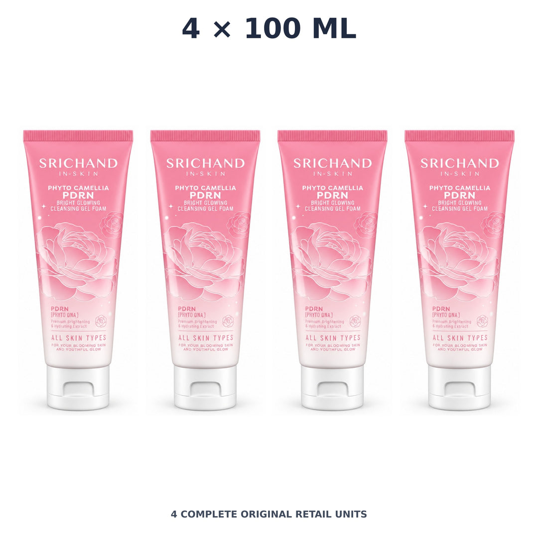 Srichand Phyto Camellia PDRN Bright Glowing Cleansing Gel Foam 100ml – 4 × 100 ml — exact quantity shown on white background