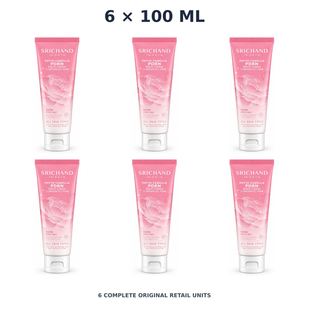 Srichand Phyto Camellia PDRN Bright Glowing Cleansing Gel Foam 100ml – 6 × 100 ml — exact quantity shown on white background