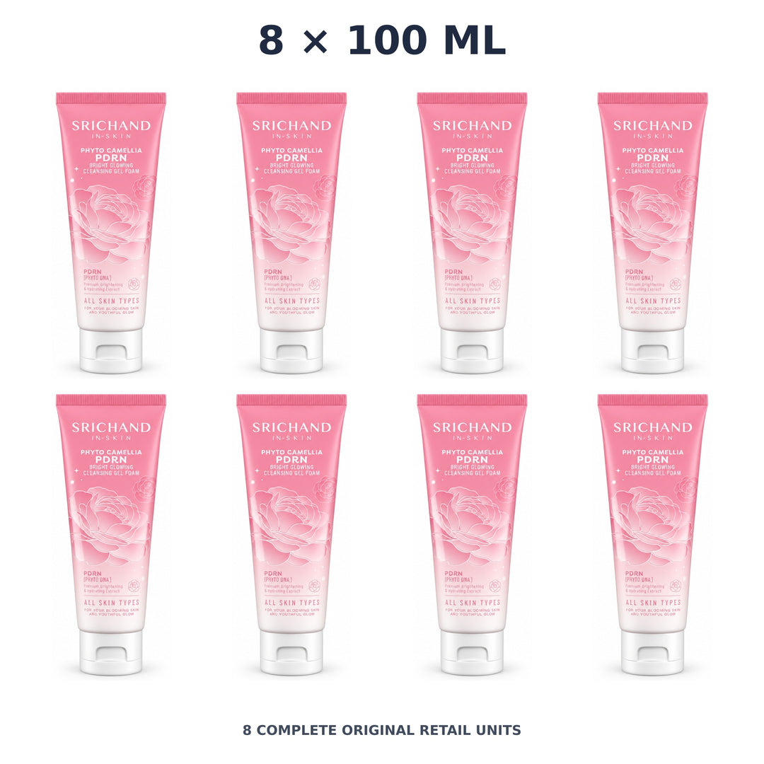 Srichand Phyto Camellia PDRN Bright Glowing Cleansing Gel Foam 100ml – 8 × 100 ml — exact quantity shown on white background