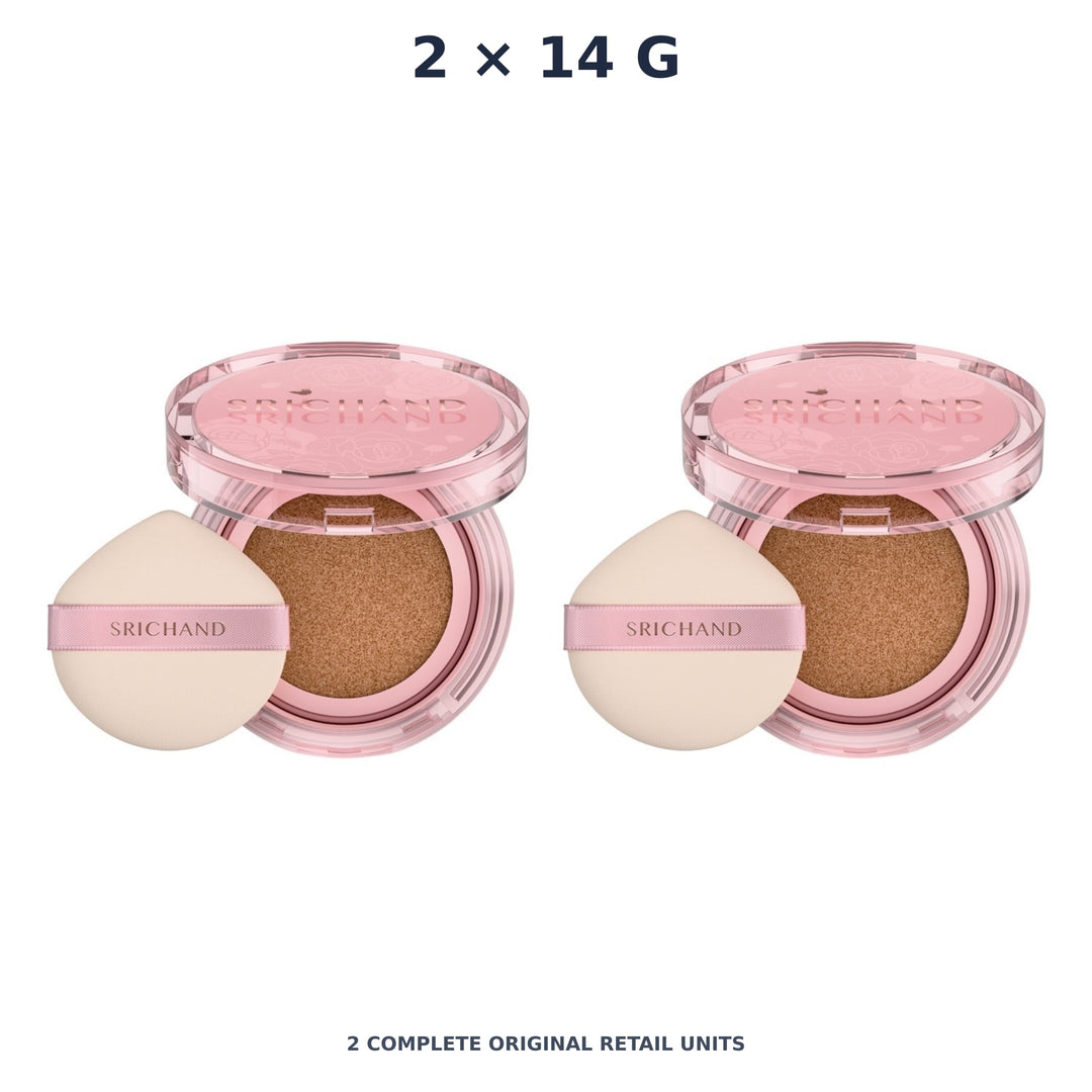 Srichand Enchanted Cover Perfect Cushion SPF50+ PA++++ 14g. 130 Honey – 2 × 14 g — exact quantity shown on white background