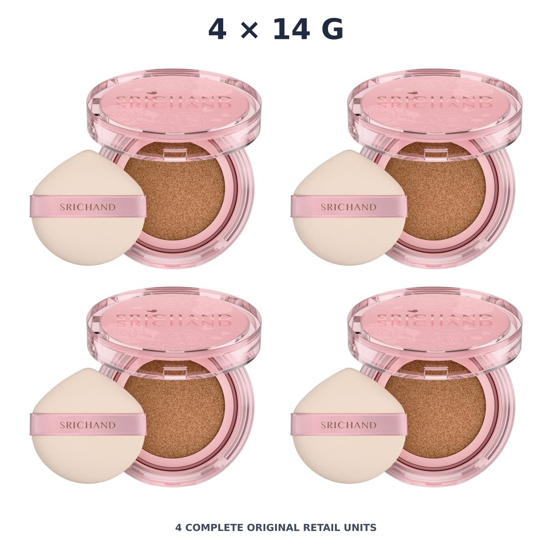 Srichand Enchanted Cover Perfect Cushion SPF50+ PA++++ 14g. 130 Honey – 4 × 14 g — exact quantity shown on white background