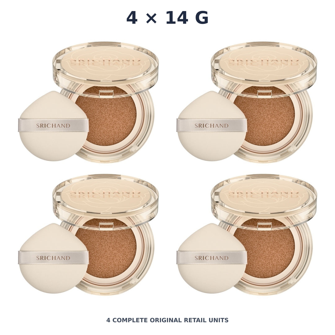 Srichand Skin Essential Fine Smooth Cushion SPF50+ PA++++ 14g. 130 Honey – 4 × 14 g — exact quantity shown on white background