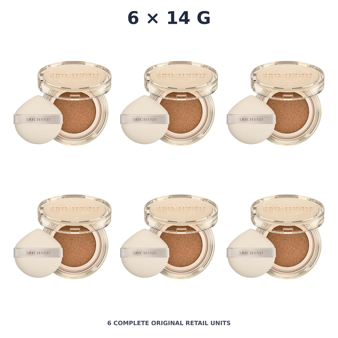 Srichand Skin Essential Fine Smooth Cushion SPF50+ PA++++ 14g. 130 Honey – 6 × 14 g — exact quantity shown on white background