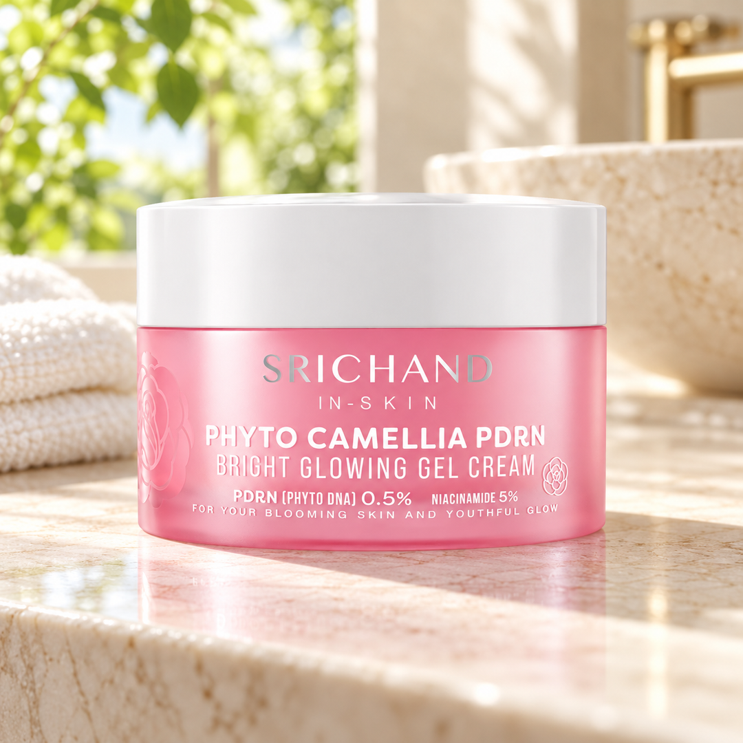 Srichand Phyto Camellia PDRN Bright Glowing Gel Cream 50ml 50 ml — lifestyle view 1, serving or routine illustration