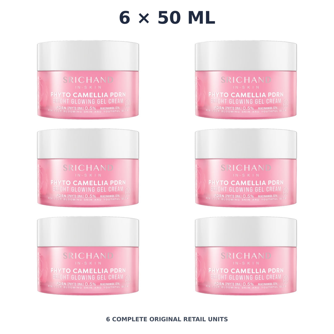 Srichand Phyto Camellia PDRN Bright Glowing Gel Cream 50ml – 6 × 50 ml — exact quantity shown on white background
