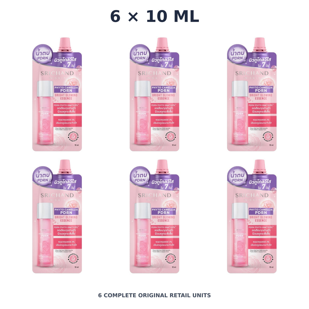 Srichand Phyto Camellia PDRN Bright Glowing Essence 10ml – 6 × 10 ml — exact quantity shown on white background