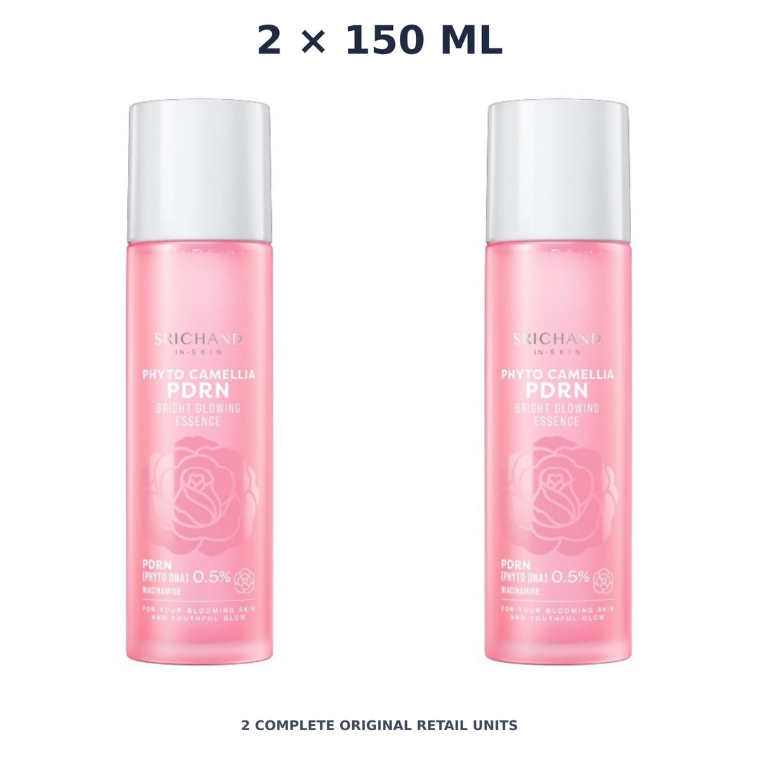 Srichand Phyto Camellia PDRN Bright Glowing Essence 150ml – 2 × 150 ml — exact quantity shown on white background