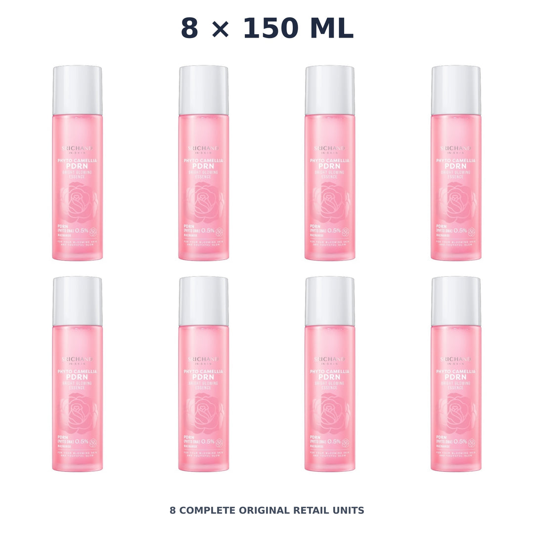 Srichand Phyto Camellia PDRN Bright Glowing Essence 150ml – 8 × 150 ml — exact quantity shown on white background