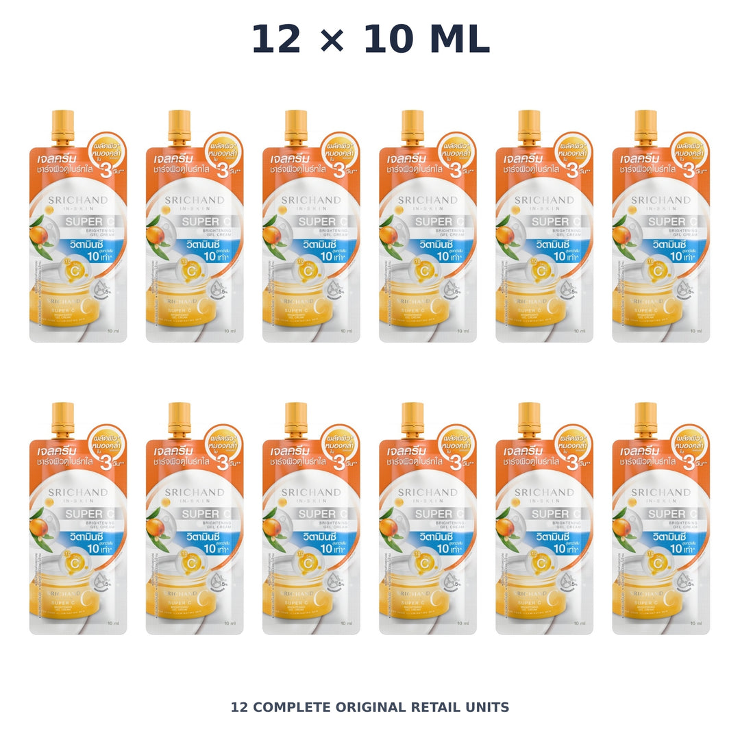 Srichand Super C Brightening Gel Cream 10ml – 12 × 10 ml — exact quantity shown on white background