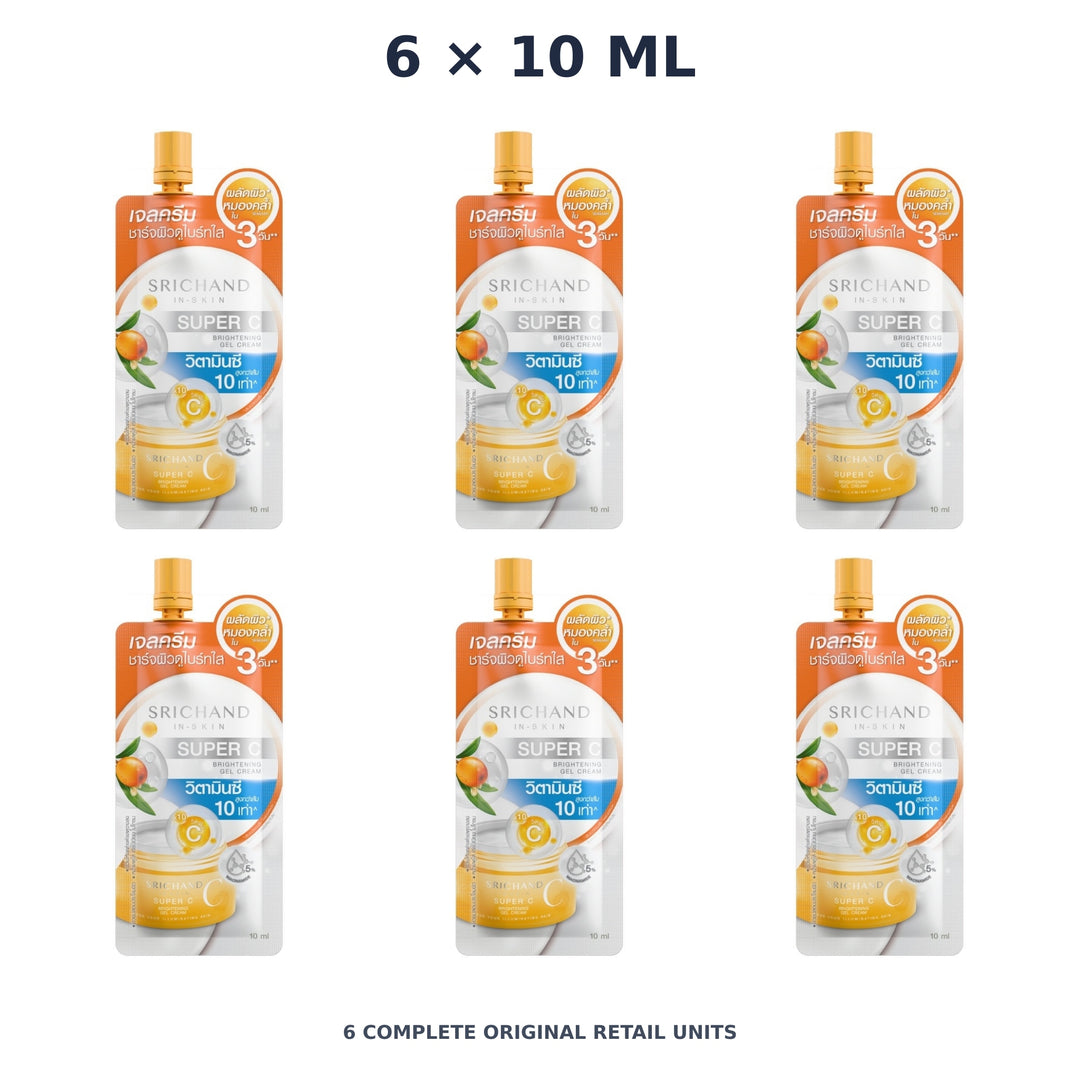 Srichand Super C Brightening Gel Cream 10ml – 6 × 10 ml — exact quantity shown on white background