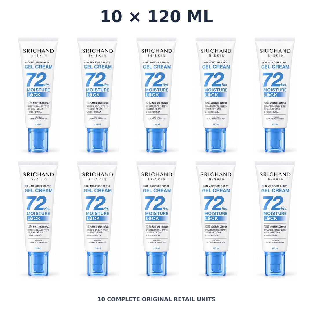 Srichand Skin Moisture Burst Gel Cream 120ml – 10 × 120 ml — exact quantity shown on white background