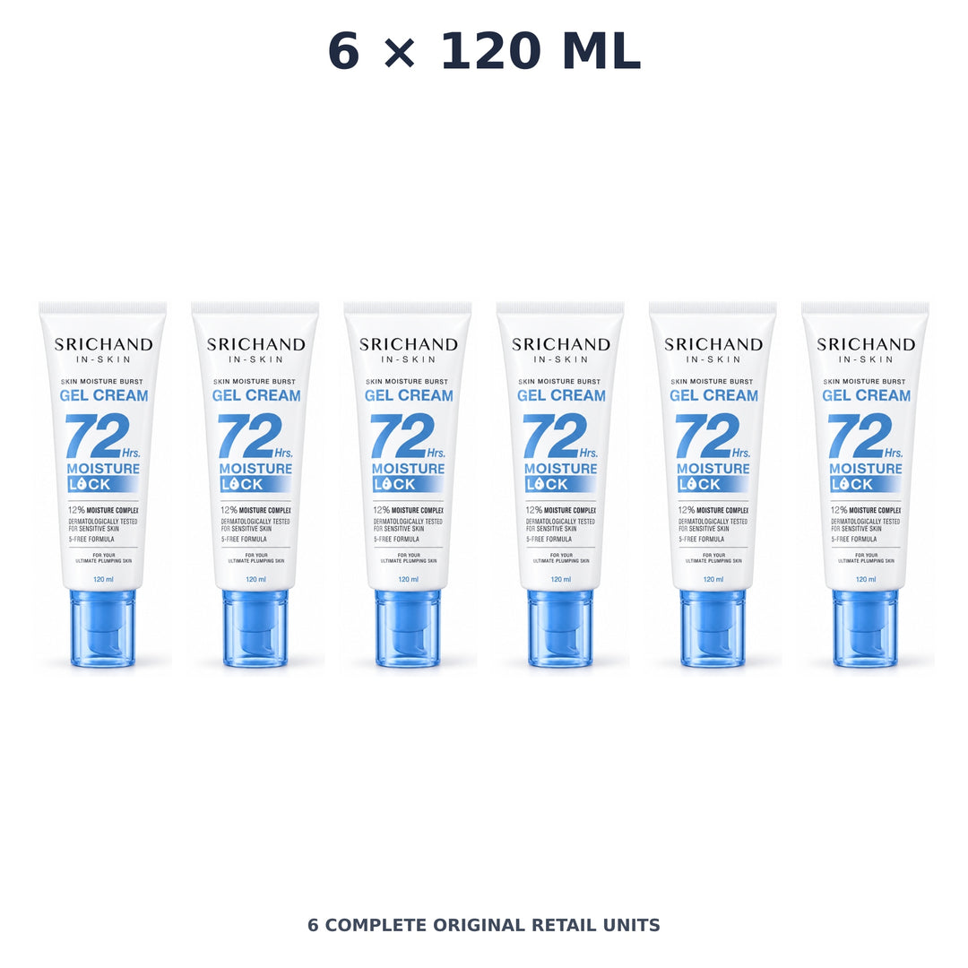 Srichand Skin Moisture Burst Gel Cream 120ml – 6 × 120 ml — exact quantity shown on white background