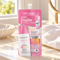 Srichand Sunlution Tone Up Serum Sunscreen SPF50+ PA ++++ 7ml 7 ml — lifestyle view 2, serving or routine illustration