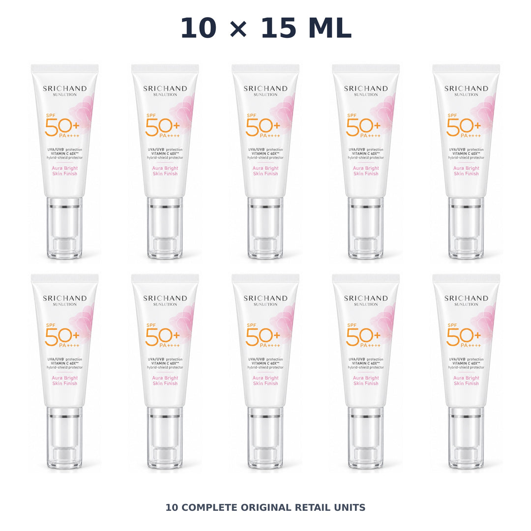 Srichand Sunlution Tone Up Serum Sunscreen SPF50+ PA ++++ 15ml – 10 × 15 ml — exact quantity shown on white background