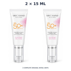 Srichand Sunlution Tone Up Serum Sunscreen SPF50+ PA ++++ 15ml – 2 × 15 ml — exact quantity shown on white background