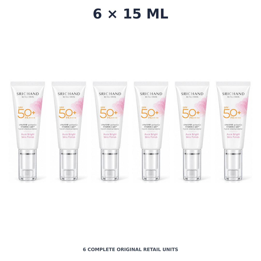 Srichand Sunlution Tone Up Serum Sunscreen SPF50+ PA ++++ 15ml – 6 × 15 ml — exact quantity shown on white background