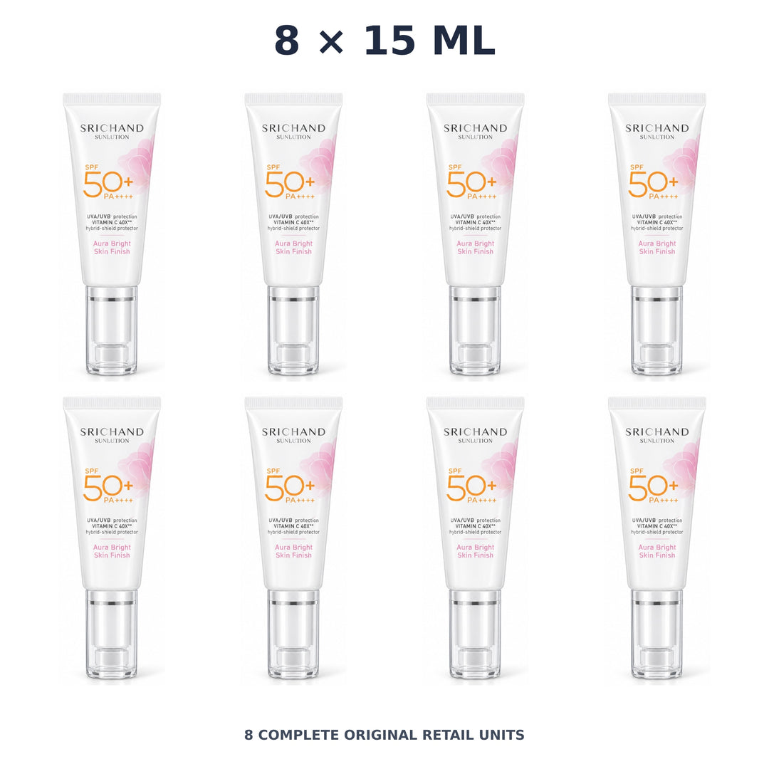 Srichand Sunlution Tone Up Serum Sunscreen SPF50+ PA ++++ 15ml – 8 × 15 ml — exact quantity shown on white background