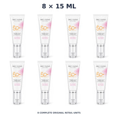 Srichand Sunlution Tone Up Serum Sunscreen SPF50+ PA ++++ 15ml – 8 × 15 ml — exact quantity shown on white background