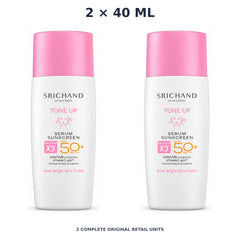 Srichand Sunlution Tone Up Serum Sunscreen SPF50+ PA ++++ 40ml – 2 × 40 ml — exact quantity shown on white background