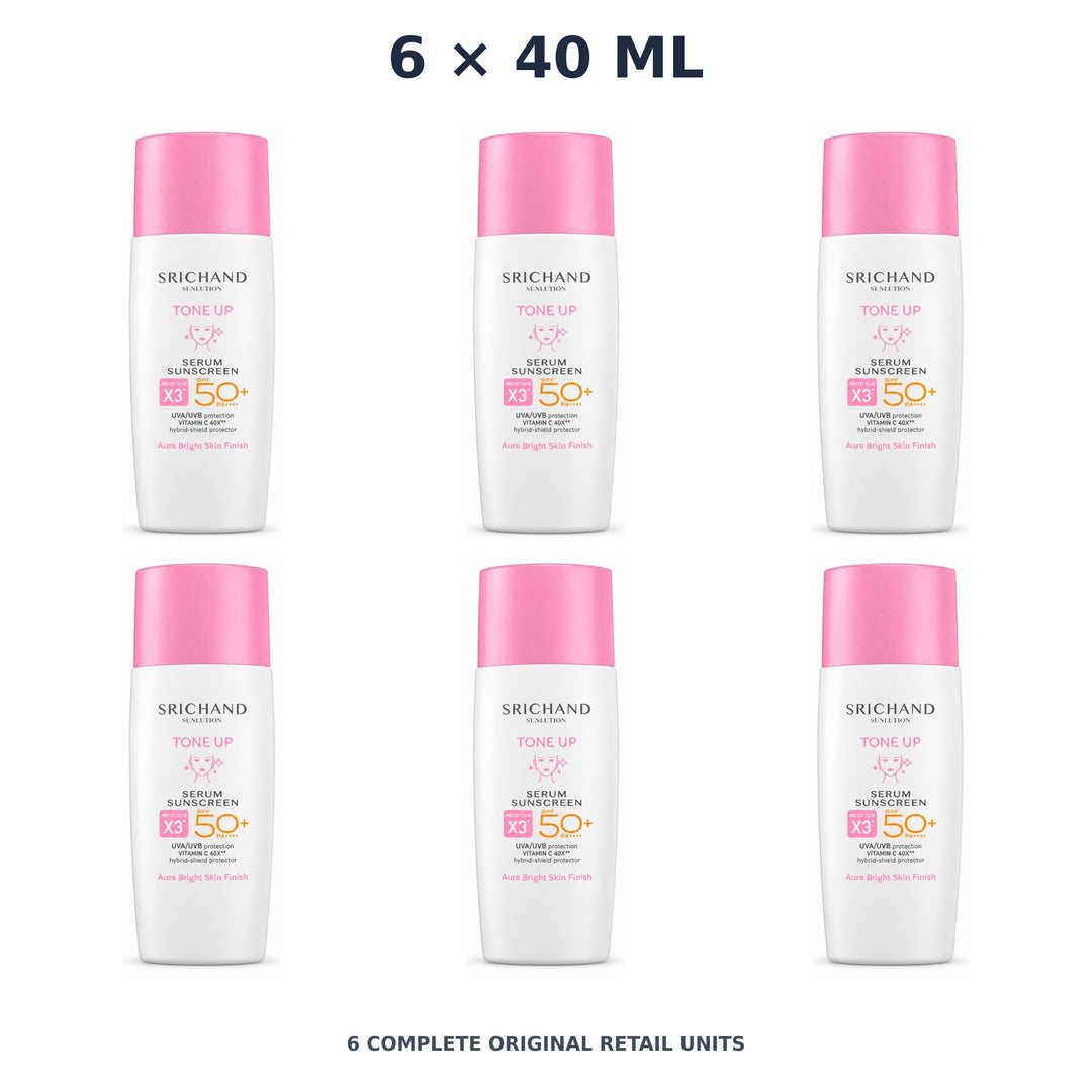 Srichand Sunlution Tone Up Serum Sunscreen SPF50+ PA ++++ 40ml – 6 × 40 ml — exact quantity shown on white background