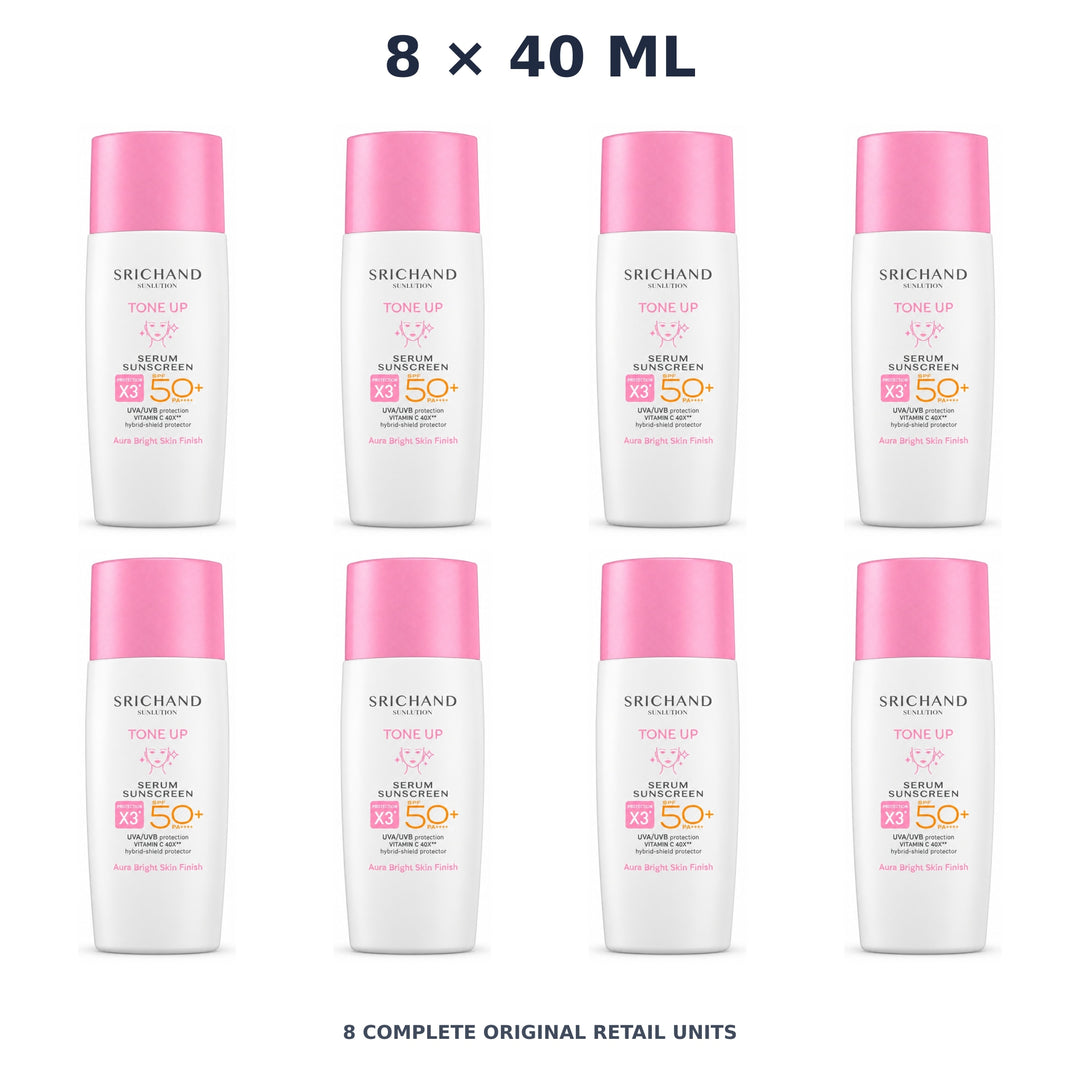 Srichand Sunlution Tone Up Serum Sunscreen SPF50+ PA ++++ 40ml – 8 × 40 ml — exact quantity shown on white background