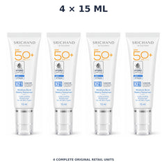 Srichand Sunlution Moisture Burst Watery Sunscreen SPF50+ PA++++ 15ml – 4 × 15 ml — exact quantity shown on white background