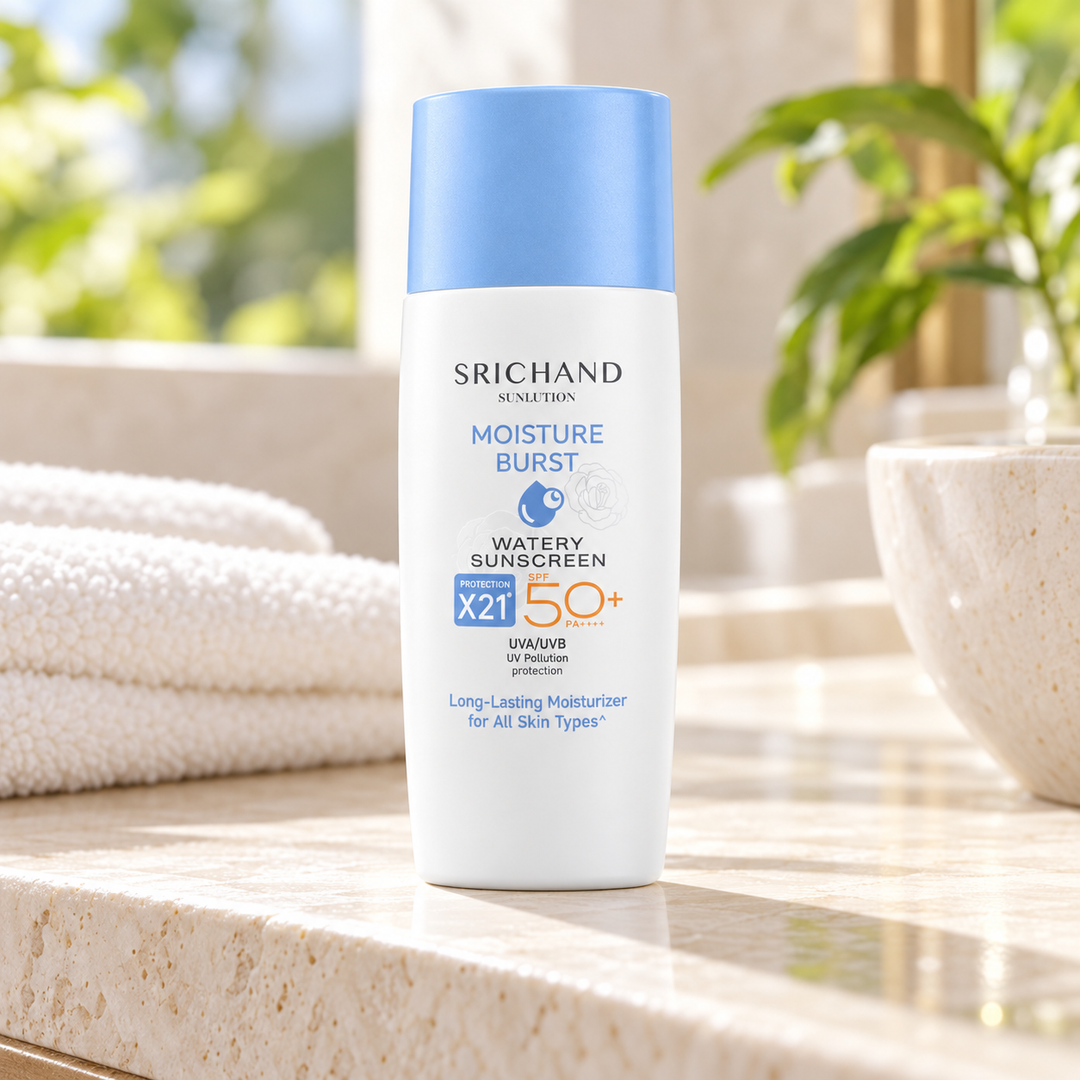 Srichand Sunlution Moisture Burst Watery Sunscreen SPF50+ PA++++ 40ml 40 ml — lifestyle view 1, serving or routine illustration