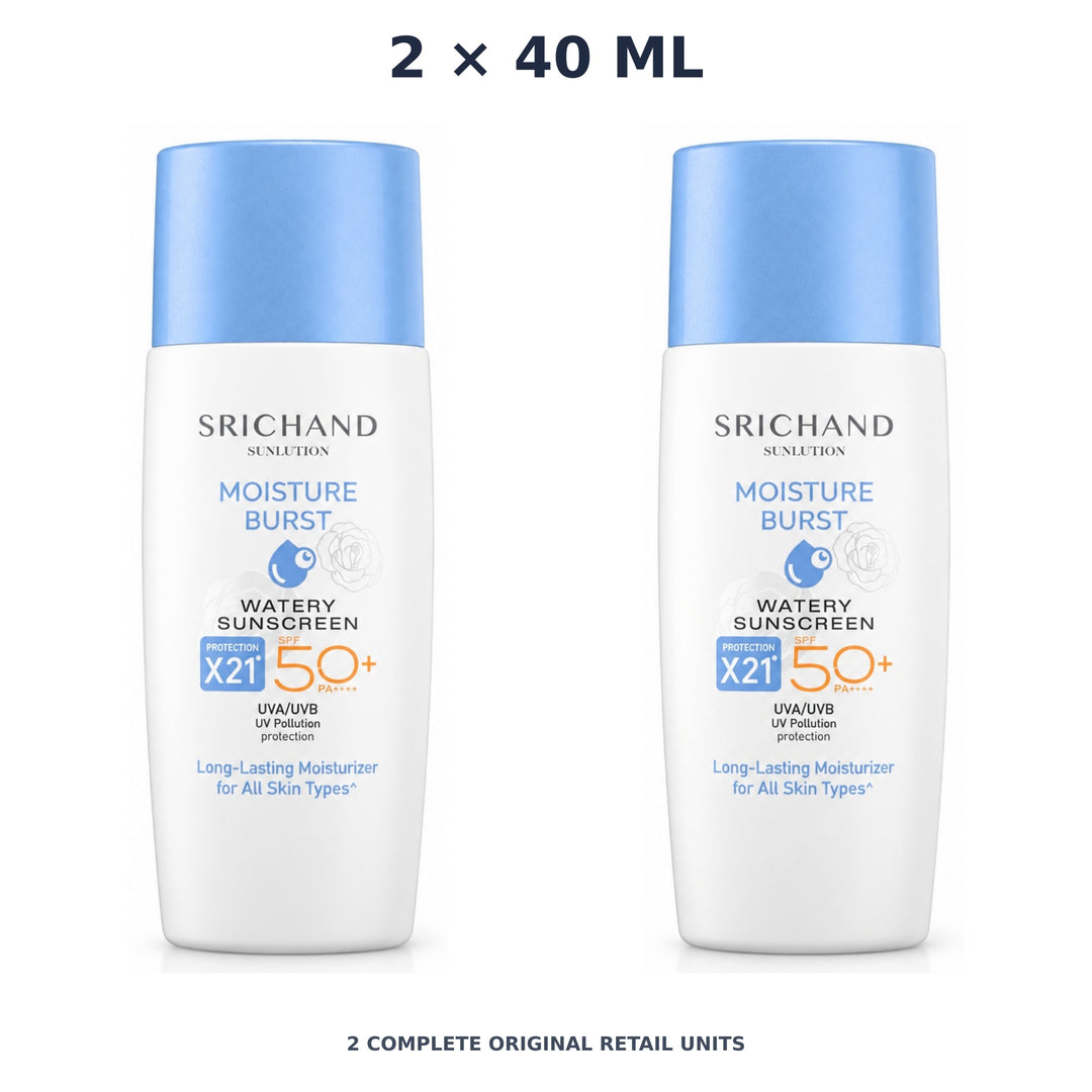Srichand Sunlution Moisture Burst Watery Sunscreen SPF50+ PA++++ 40ml – 2 × 40 ml — exact quantity shown on white background