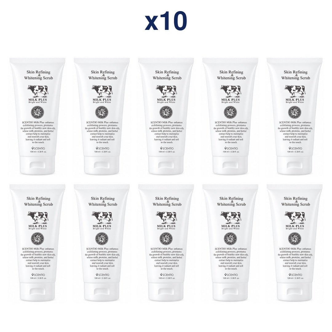 Scentio Milk Plus Skin Refining & Whitening Scrub 100 ml — Pack of 10 — 10 complete retail units