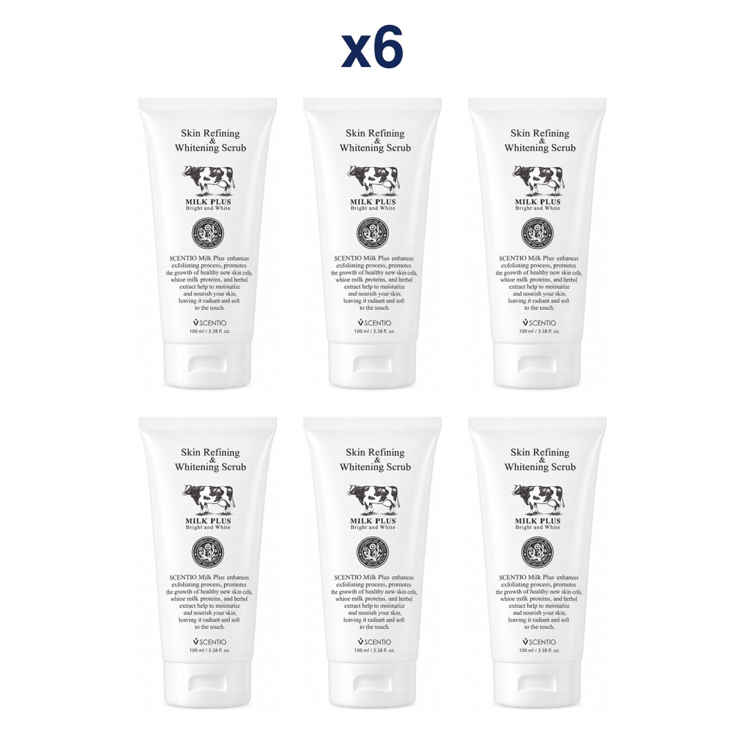 Scentio Milk Plus Skin Refining & Whitening Scrub 100 ml — Pack of 6 — 6 complete retail units
