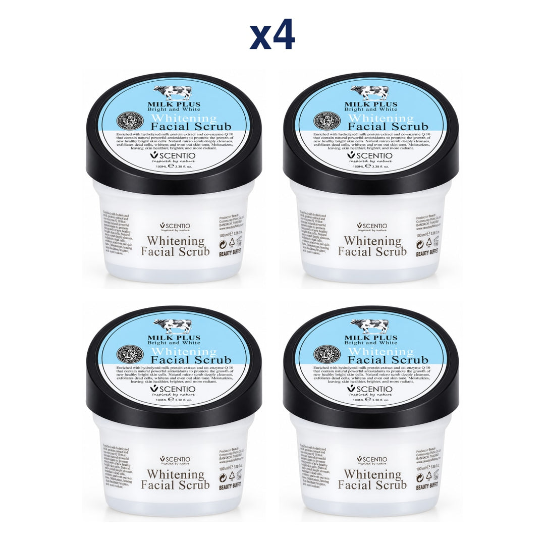Scentio Milk Plus Whitening Q10 Facial Scrub 100 ml — Pack of 4 — 4 complete retail units