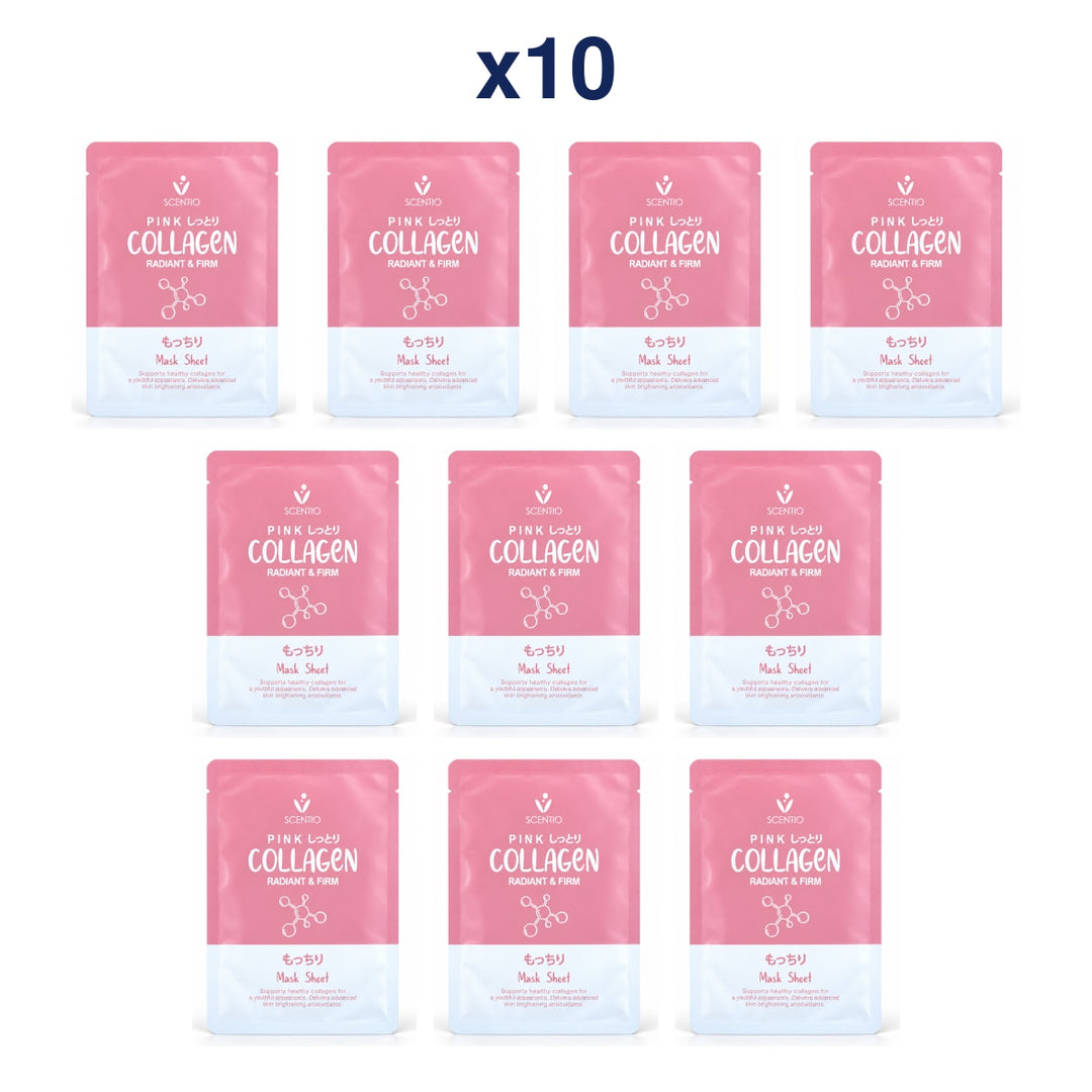 Scentio Pink Collagen Bright & Firm Mask Sheet 1 Sheet — Pack of 10 — 10 complete retail units
