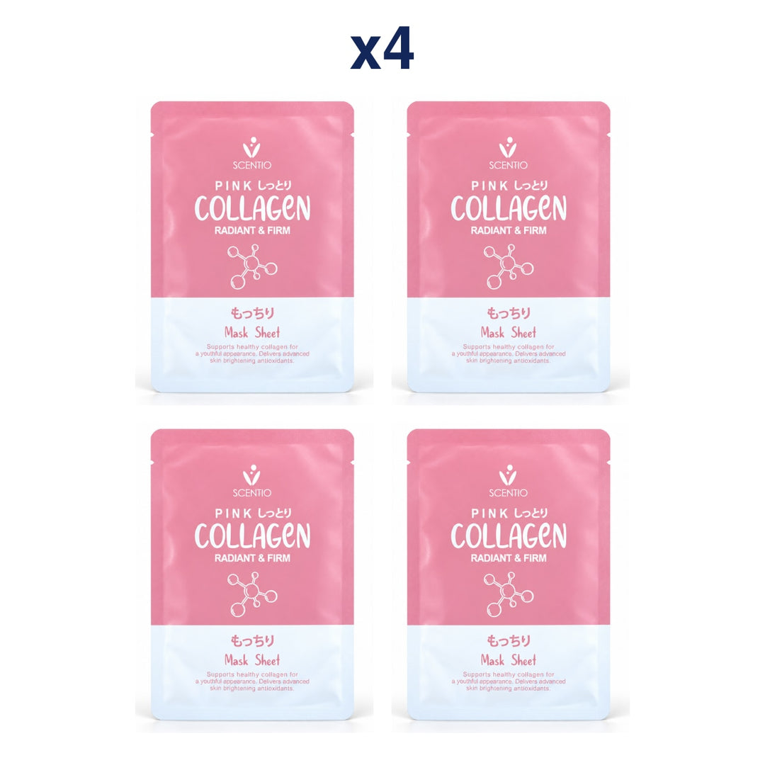Scentio Pink Collagen Bright & Firm Mask Sheet 1 Sheet — Pack of 4 — 4 complete retail units