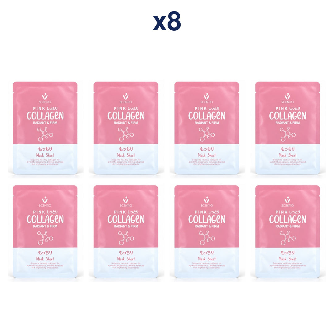 Scentio Pink Collagen Bright & Firm Mask Sheet 1 Sheet — Pack of 8 — 8 complete retail units