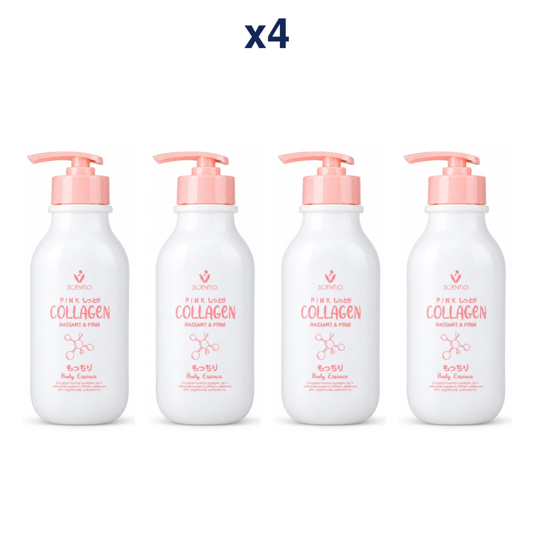 Scentio Pink Collagen Radiant & Firm Body Essence 350 ml — Pack of 4 — 4 complete retail units