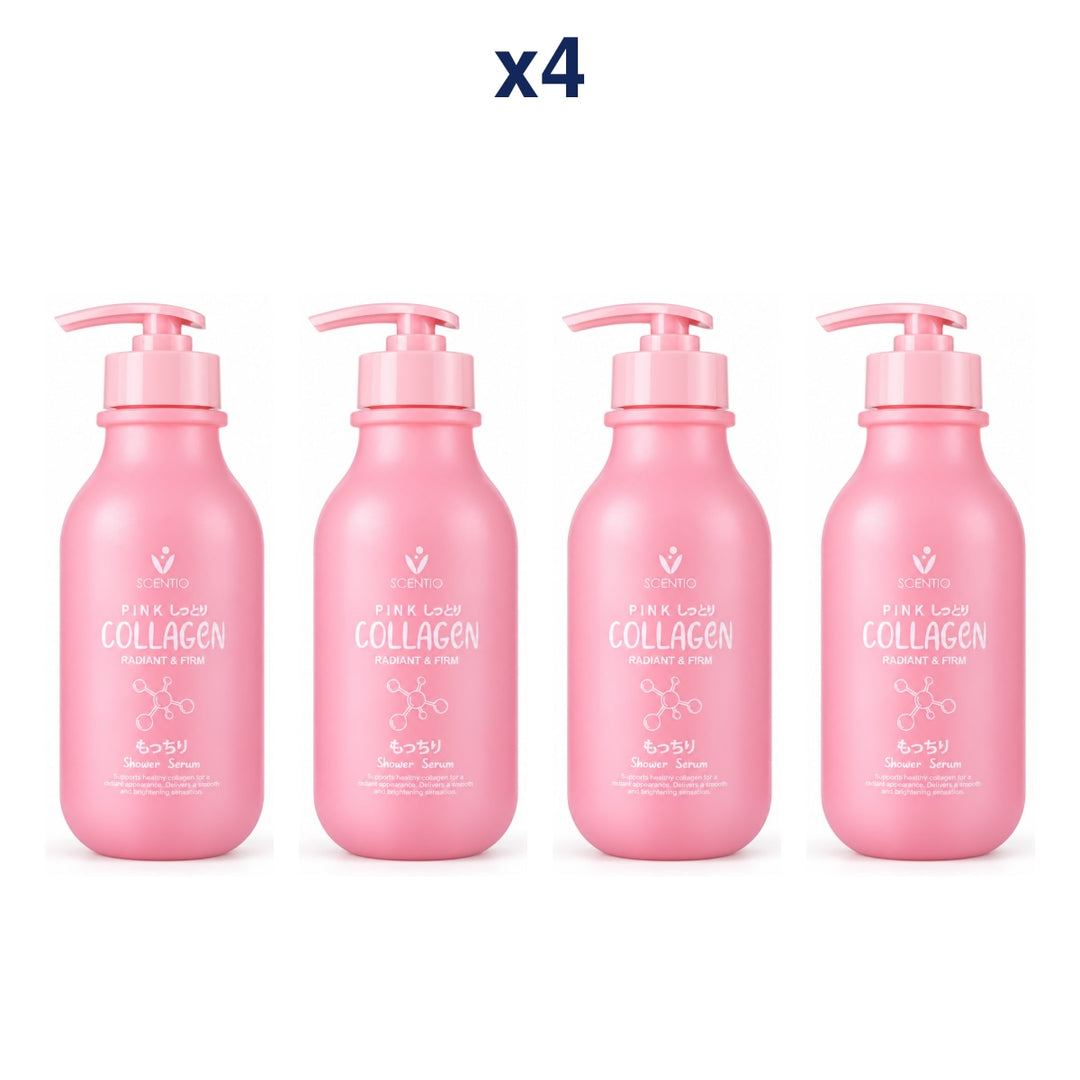 Scentio Pink Collagen Radiant & Firm Shower Serum 350 ml — Pack of 4 — 4 complete retail units