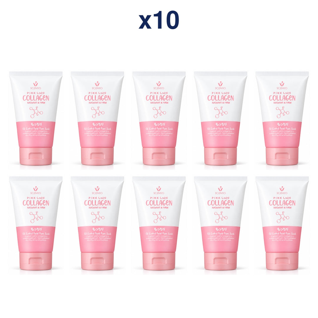 Scentio Pink Collagen Radiant & Firm Oil Control Facial Foam Scrub 100 ml — Pack of 10 — 10 complete retail units