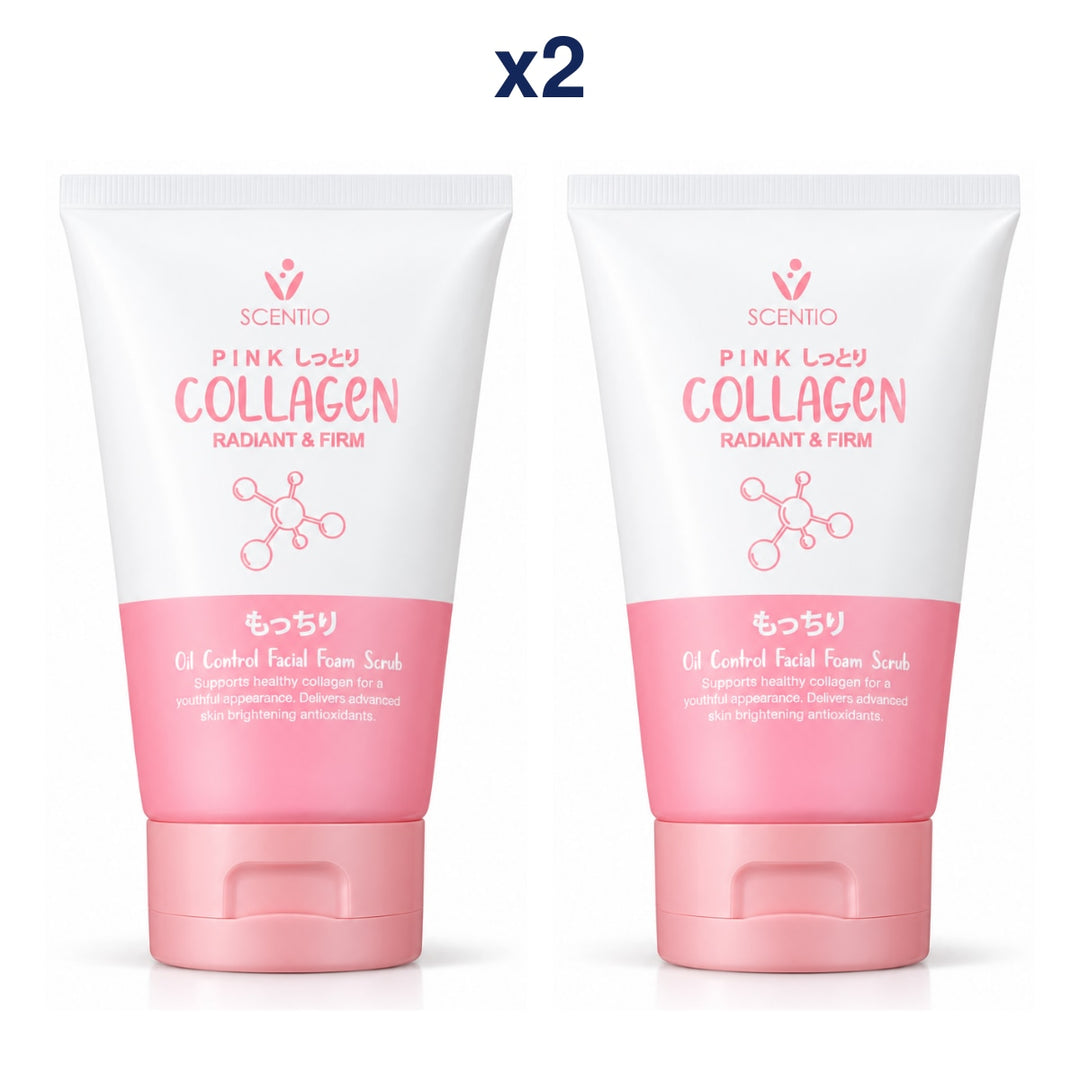 Scentio Pink Collagen Radiant & Firm Oil Control Facial Foam Scrub 100 ml — Pack of 2 — 2 complete retail units