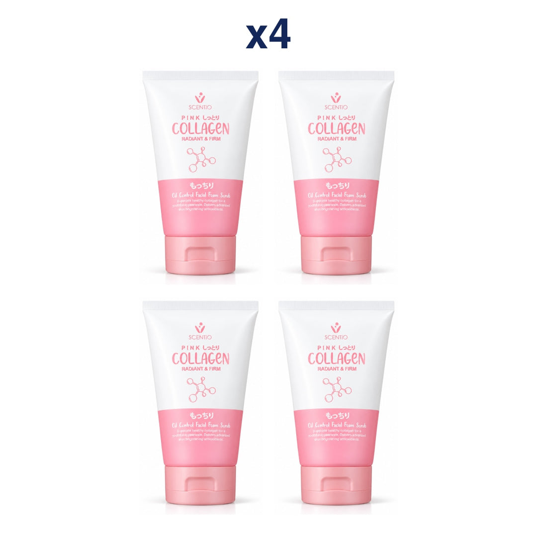 Scentio Pink Collagen Radiant & Firm Oil Control Facial Foam Scrub 100 ml — Pack of 4 — 4 complete retail units