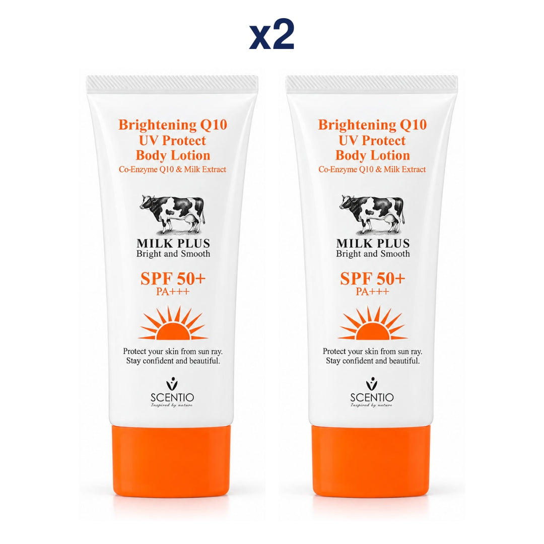 Scentio Milk Plus Q10 UV Protect Body Lotion SPF 50+ PA+++ 100 ml — Pack of 2 — 2 complete retail units