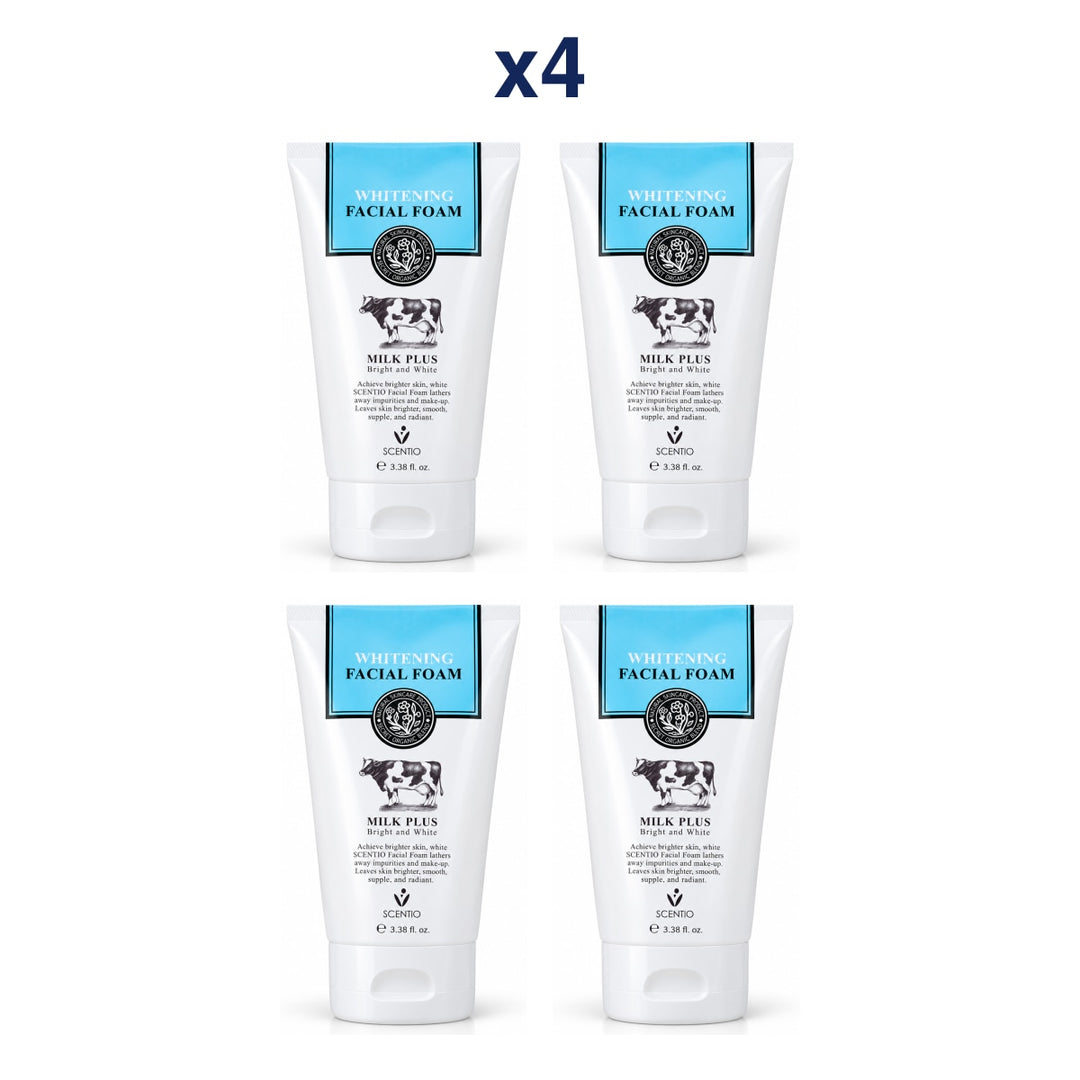 Scentio Milk Plus Whitening Q10 Facial Foam 100 ml — Pack of 4 — 4 complete retail units