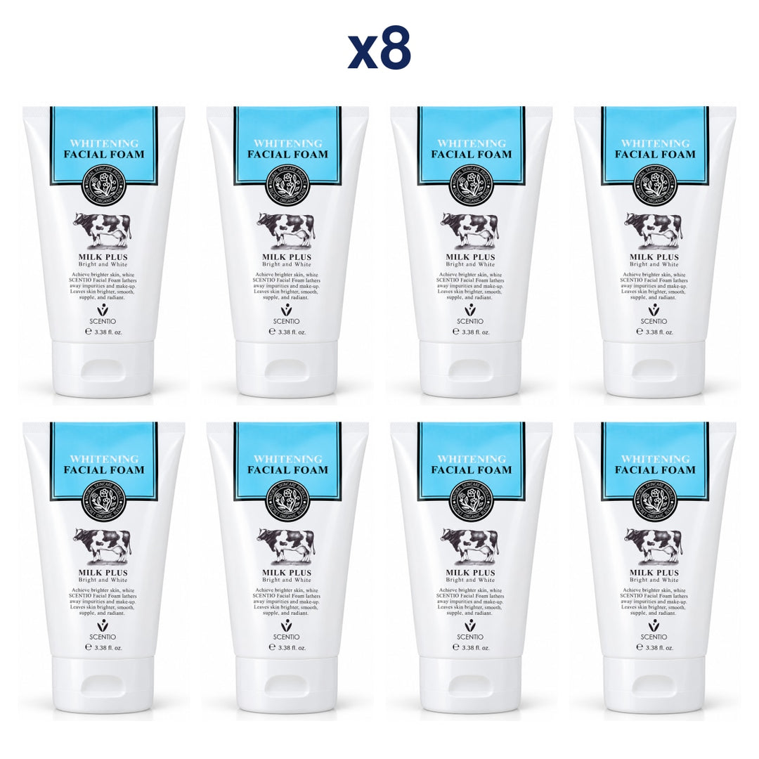 Scentio Milk Plus Whitening Q10 Facial Foam 100 ml — Pack of 8 — 8 complete retail units
