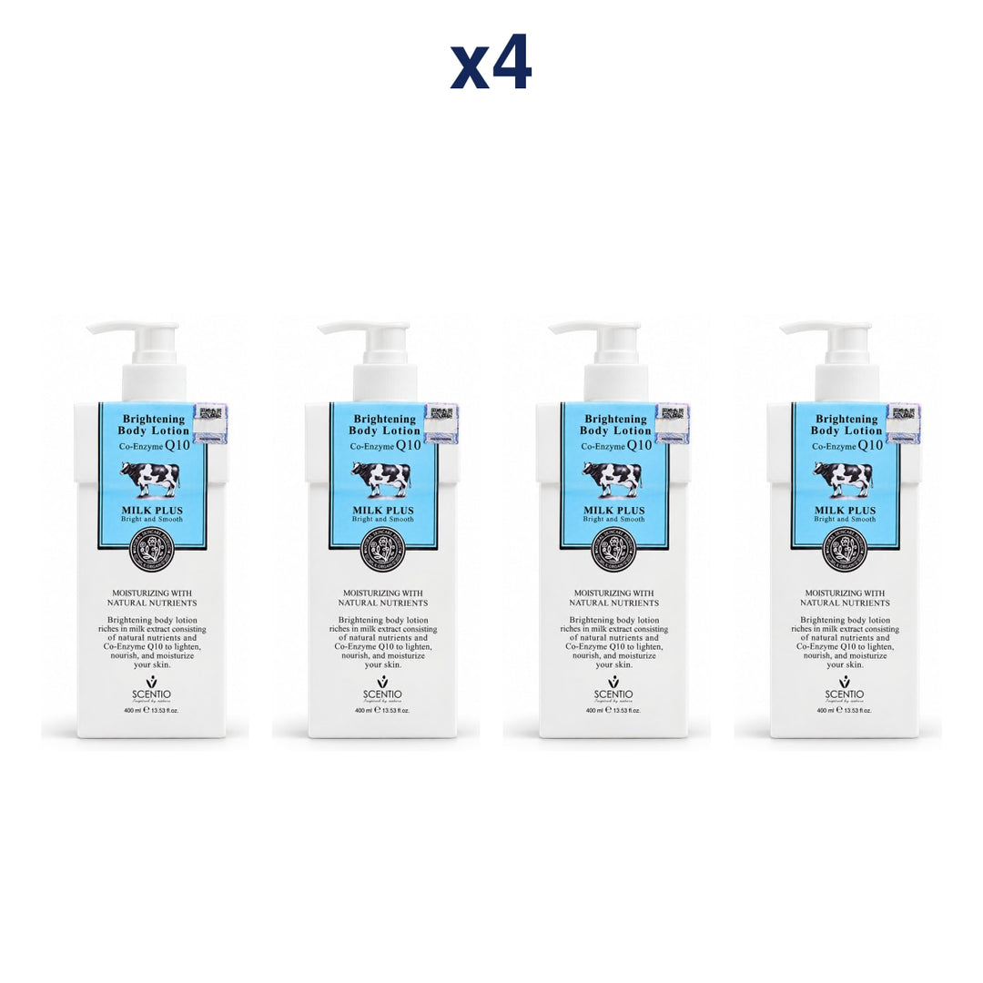 Scentio Milk Plus Whitening Q10 Body Lotion 400 ml — Pack of 4 — 4 complete retail units