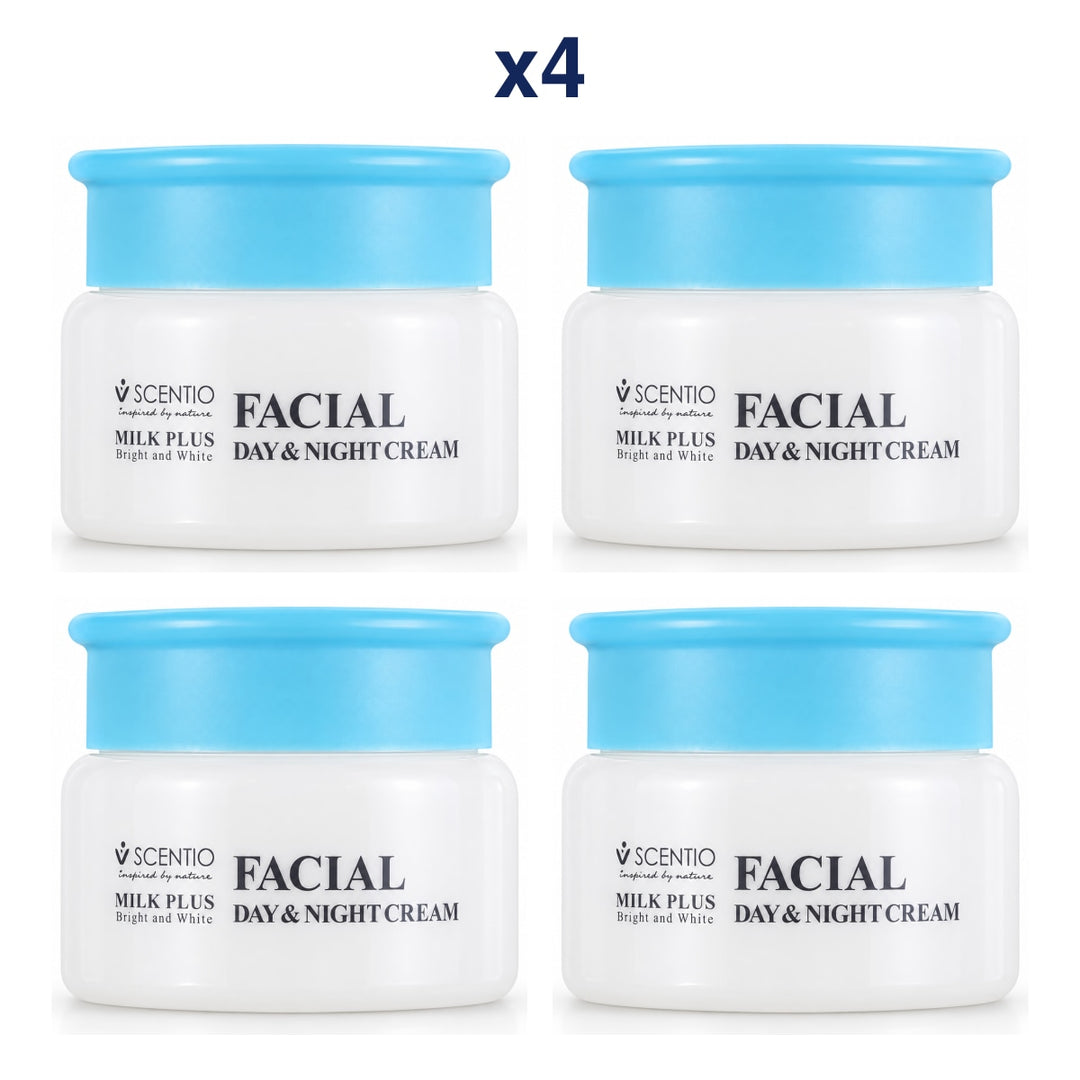 Scentio Milk Plus Bright And White Facial Day & Night Cream 50 ml — Pack of 4 — 4 complete retail units