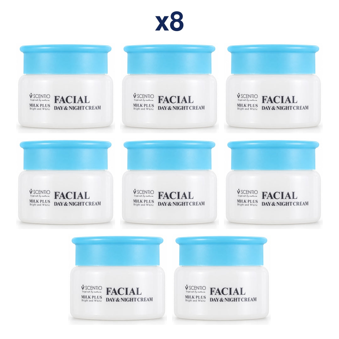 Scentio Milk Plus Bright And White Facial Day & Night Cream 50 ml — Pack of 8 — 8 complete retail units