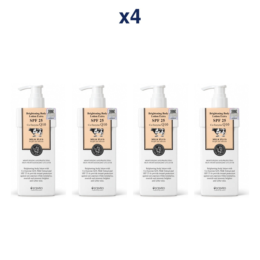 Scentio Milk Plus Brightening Body Lotion Extra SPF 25 250 ml — Pack of 4 — 4 complete retail units