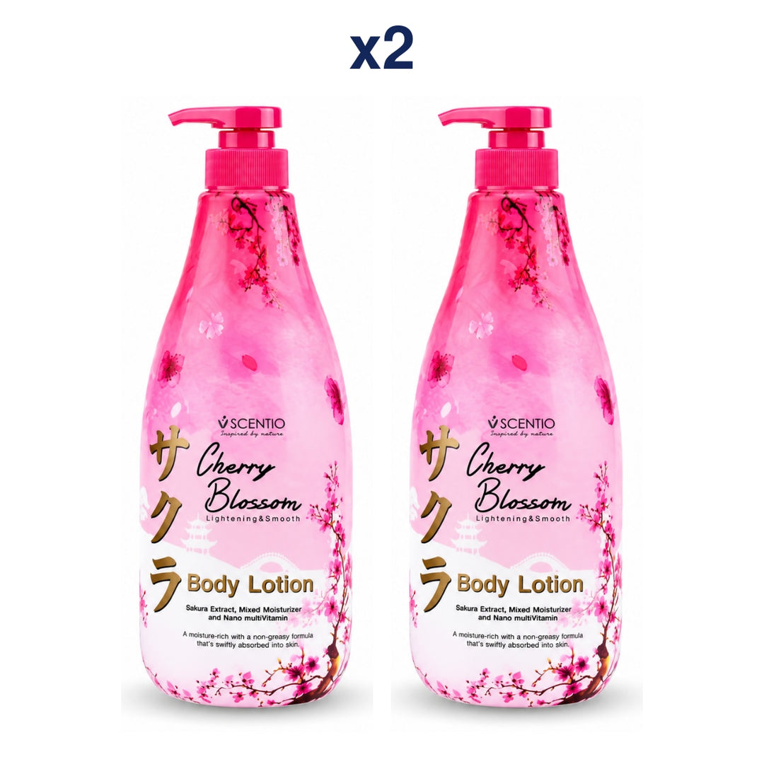Scentio Cherry Blossom Lightening & Smooth Body Lotion 700 ml — Pack of 2 — 2 complete retail units