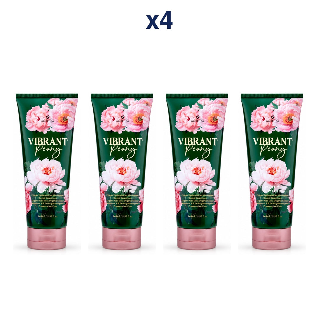 Scentio Vibrant Peony Perfume Body Lotion 165 ml — Pack of 4 — 4 complete retail units